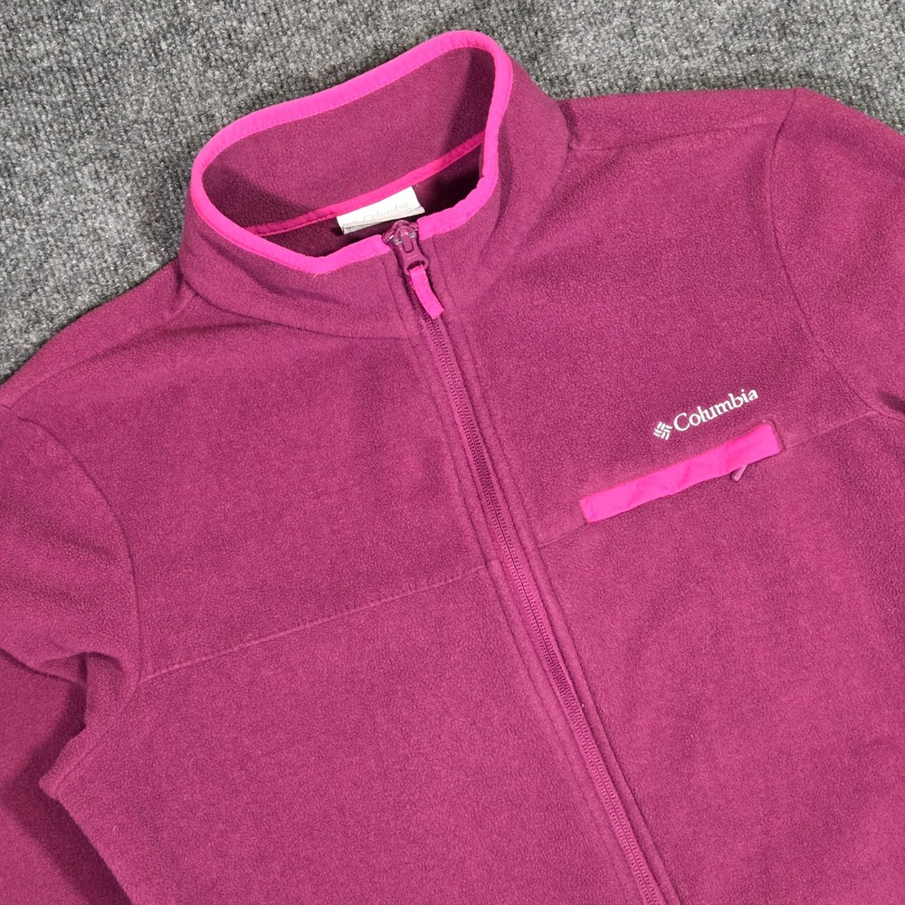 Columbia Fleece Jacket Womens Medium Purple Full Zip Mock Neck Hiking Outdoor
